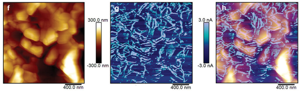 Aufnahmen der Oberfläche eines Bismut-Tellurid-Pellets, aufgenommen mit einem Rasterkraftmikroskop.
