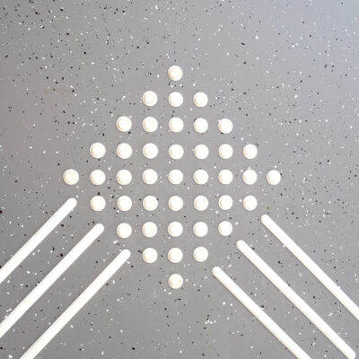 Dekorationsbild: Weiße Punkte und Linien auf grauem Untergrund