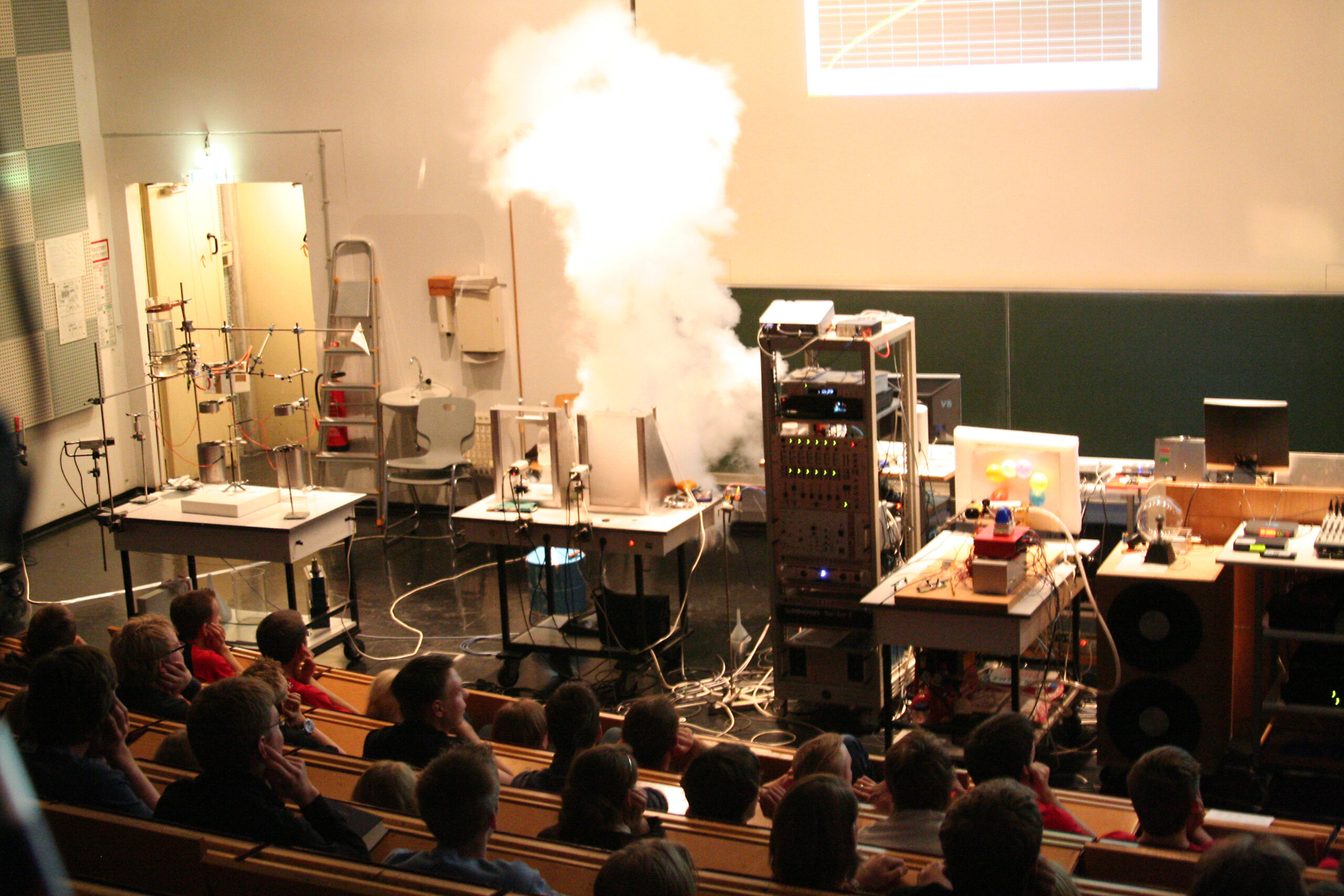 Experimentalphysik gestaltet außergewöhnliche Showveranstaltungen, Experimentpräsentation im Hörsaal