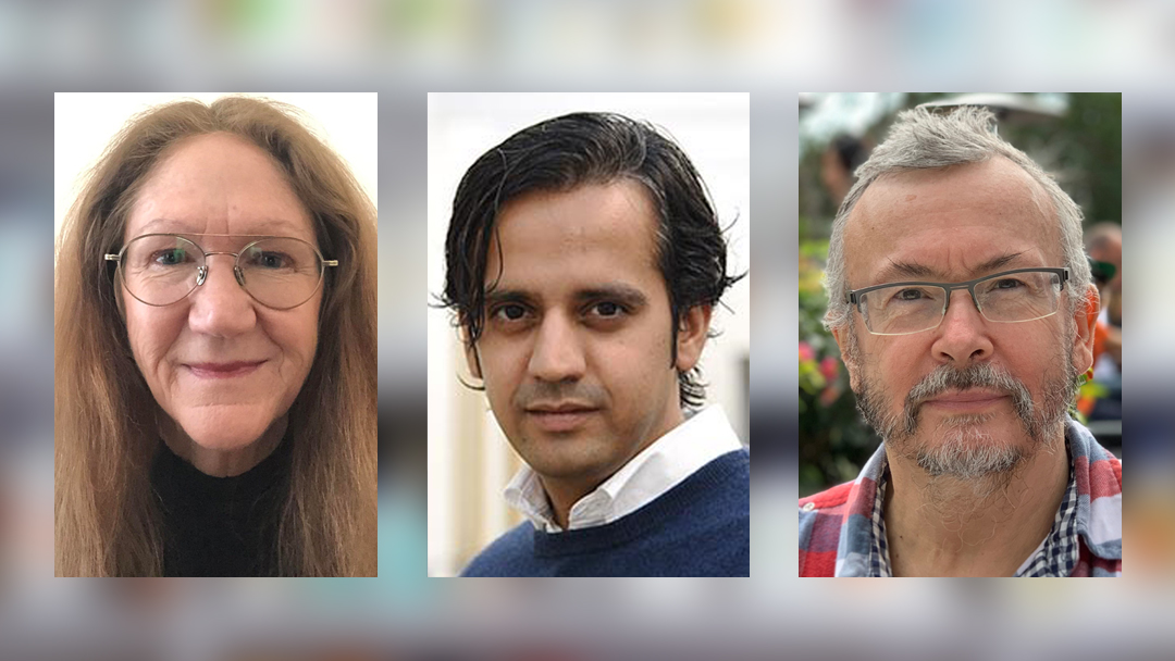 Images of the covenors of the symposium on multimodality: Professor Dr Kay O’Halloran of the University of Liverpool, Professor Dr Mehul Bhatt of Örebro University, and Professor Dr John Bateman of the University of Bremen will be leading this symposium on online media communication.