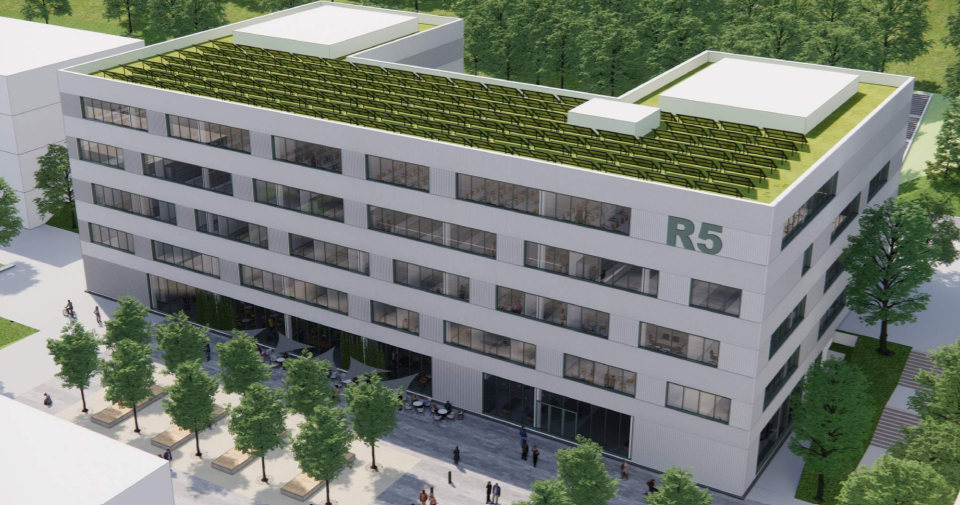 Das Gebäude R5 wird sich künftig am zentralen Platz des Campus Süd südlich der Konsequenz in direkter Nachbarschaft zu dem Autonomiegebäude R6 befinden.