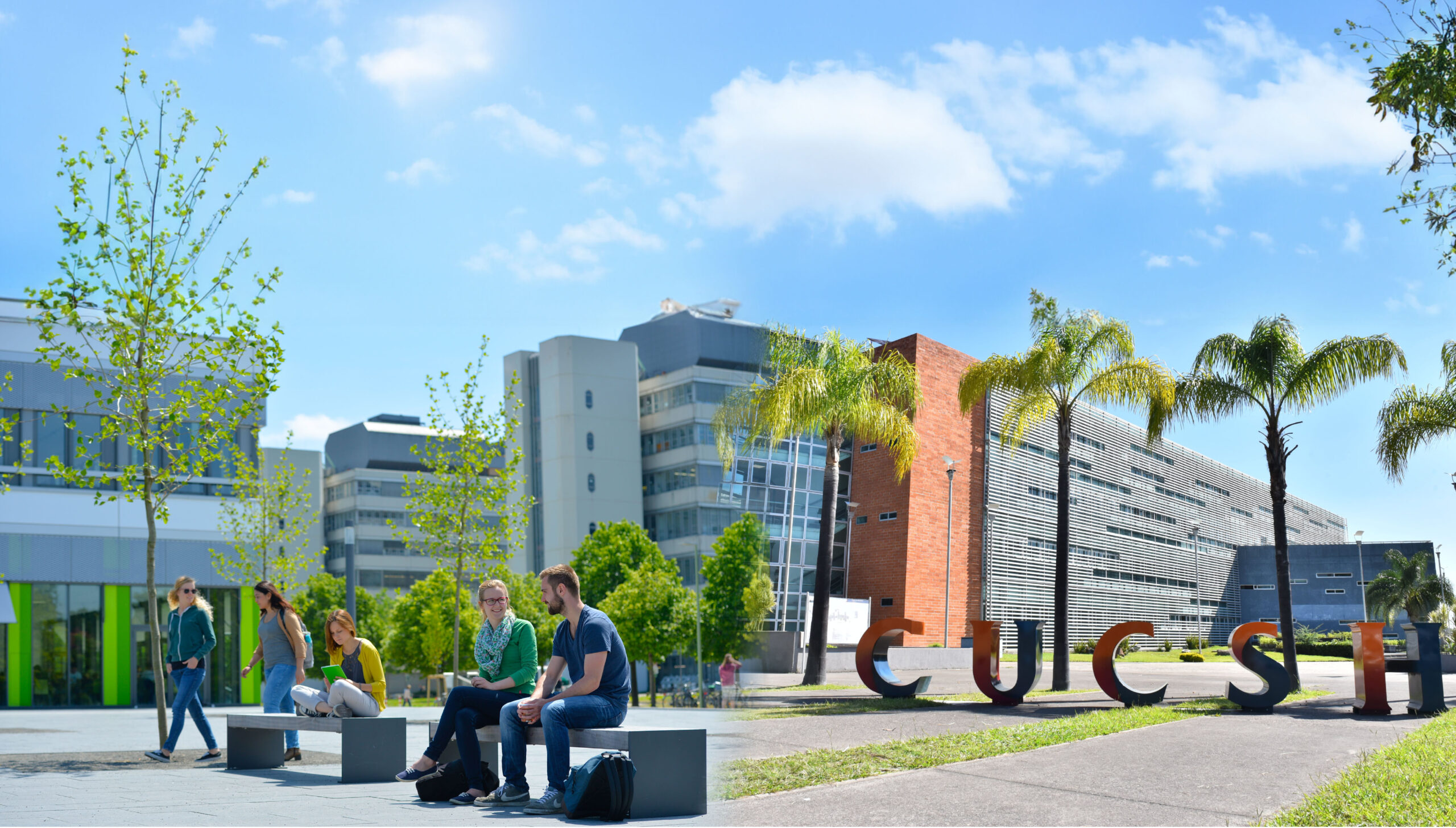 Eine Bildmontage der Universitätsgebäude Guadalajara und Bielefeld