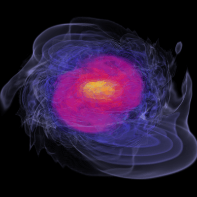Szene im Weltall, Verschmelzung als leuchtendes Farbgebilde