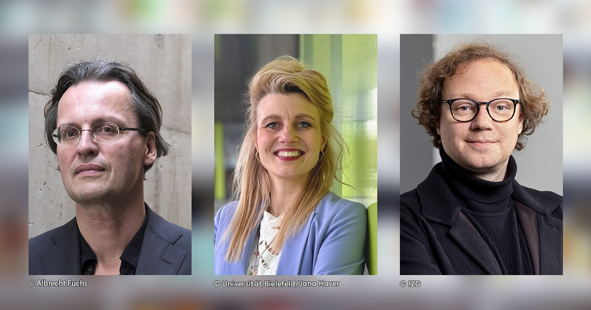 Auf dem Podium diskutieren (v.l.) der Medienwissenschaftler Prof. Dr. Bernhard Pörksen, Gender-Gastprofessorin Dr. Marlene Kowalski und der Historiker Prof. Dr. Oliver Flügel-Martinsen.