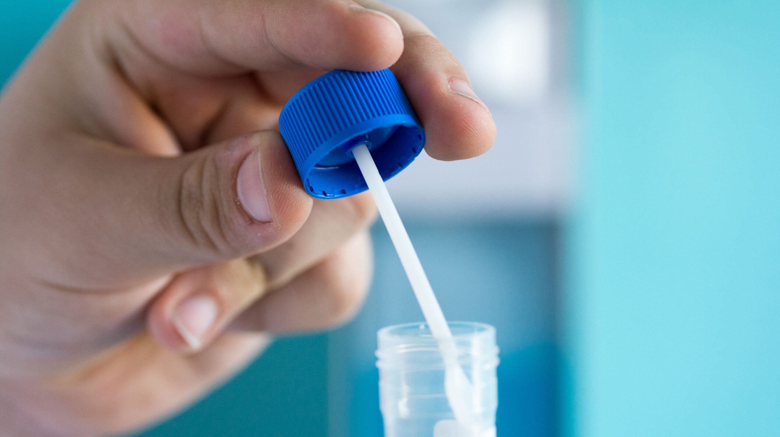 Close-up of a sample container.